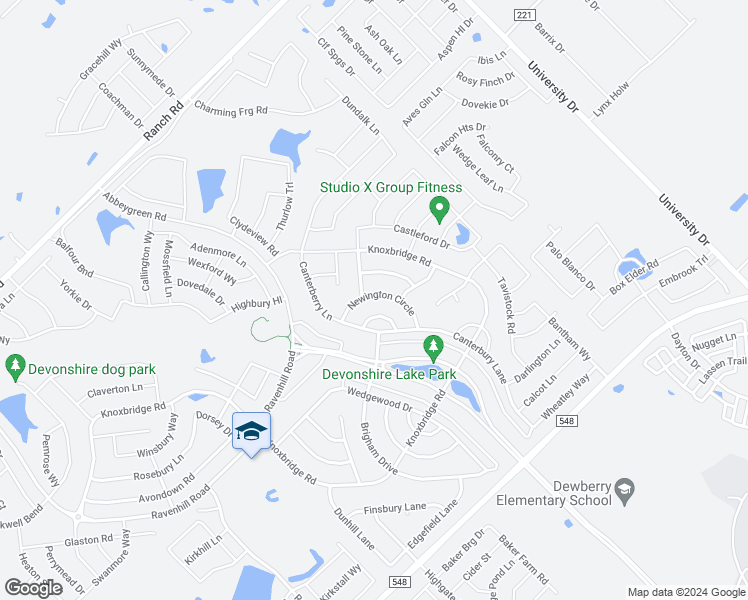 map of restaurants, bars, coffee shops, grocery stores, and more near 1013 Newington Circle in Forney
