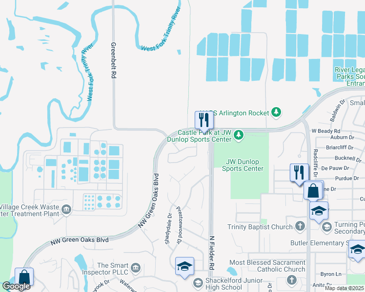 map of restaurants, bars, coffee shops, grocery stores, and more near 1809 Las Luna Lane in Arlington