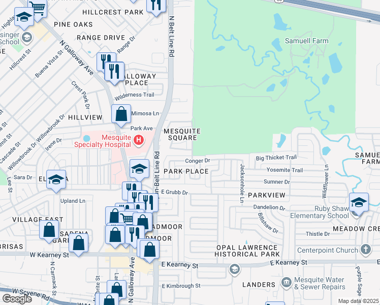 map of restaurants, bars, coffee shops, grocery stores, and more near 278 Alexandria Street in Mesquite