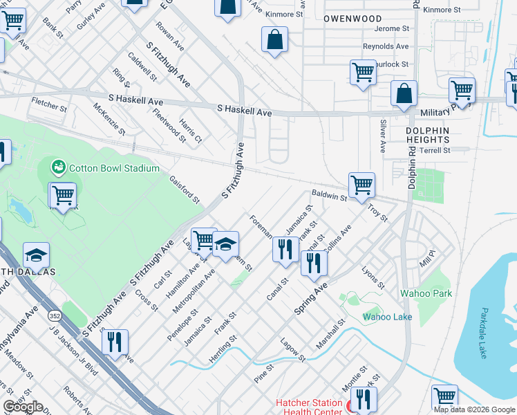 map of restaurants, bars, coffee shops, grocery stores, and more near 4418 Hamilton Avenue in Dallas
