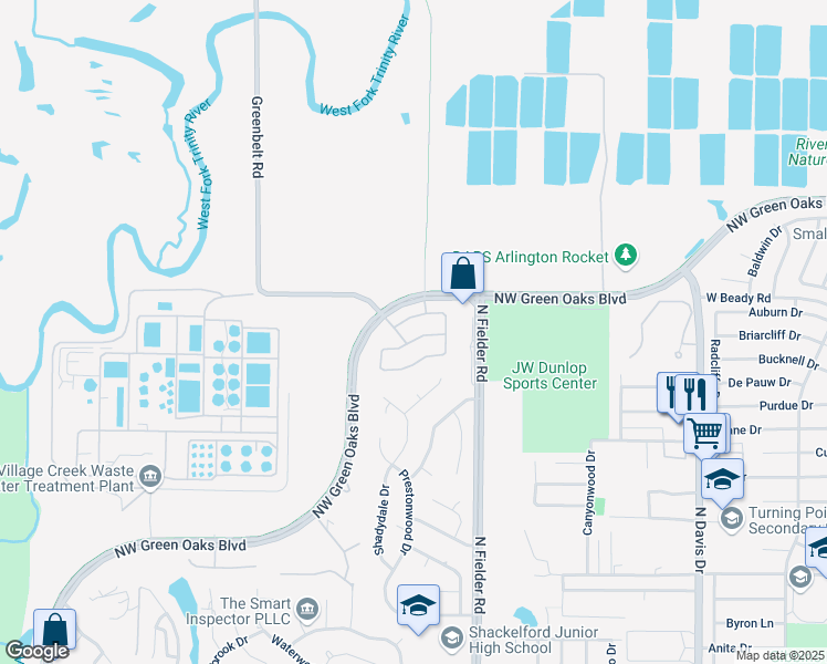 map of restaurants, bars, coffee shops, grocery stores, and more near 1809 Las Luna Lane in Arlington