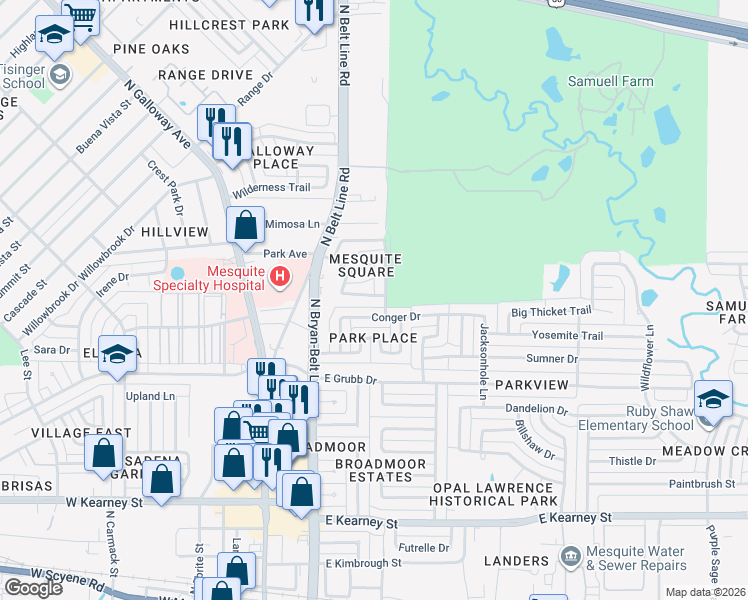 map of restaurants, bars, coffee shops, grocery stores, and more near 262 Alexandria Street in Mesquite