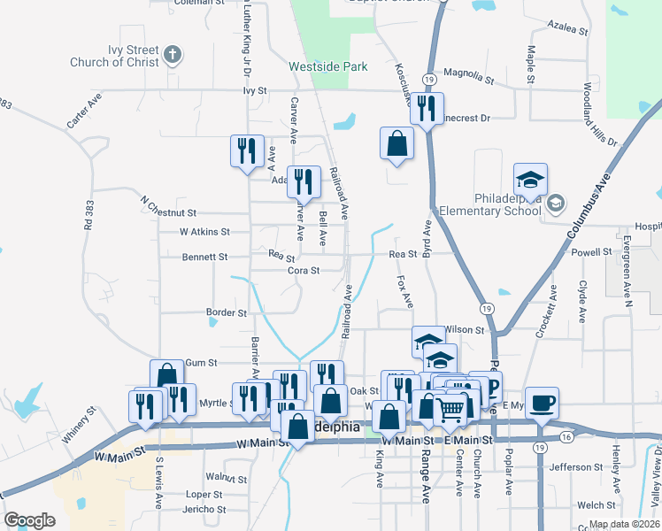 map of restaurants, bars, coffee shops, grocery stores, and more near 241 Cora Street in Philadelphia