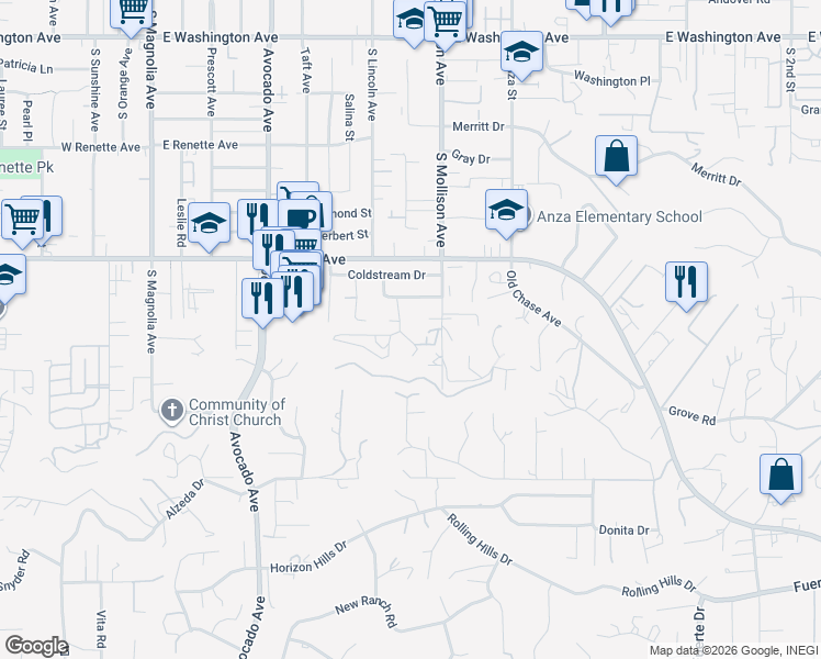 map of restaurants, bars, coffee shops, grocery stores, and more near 1085 Random Road in El Cajon