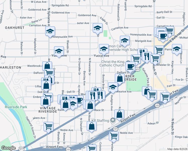 map of restaurants, bars, coffee shops, grocery stores, and more near 1025 Cleckler Avenue in Fort Worth