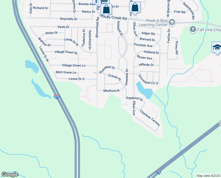 map of restaurants, bars, coffee shops, grocery stores, and more near 2557 Medford Place in Macon