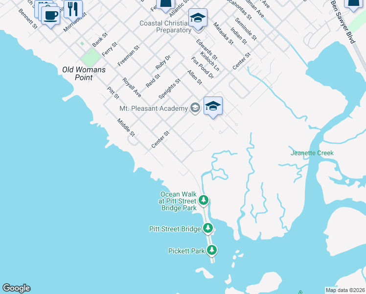 map of restaurants, bars, coffee shops, grocery stores, and more near 935 Royall Avenue in Mount Pleasant