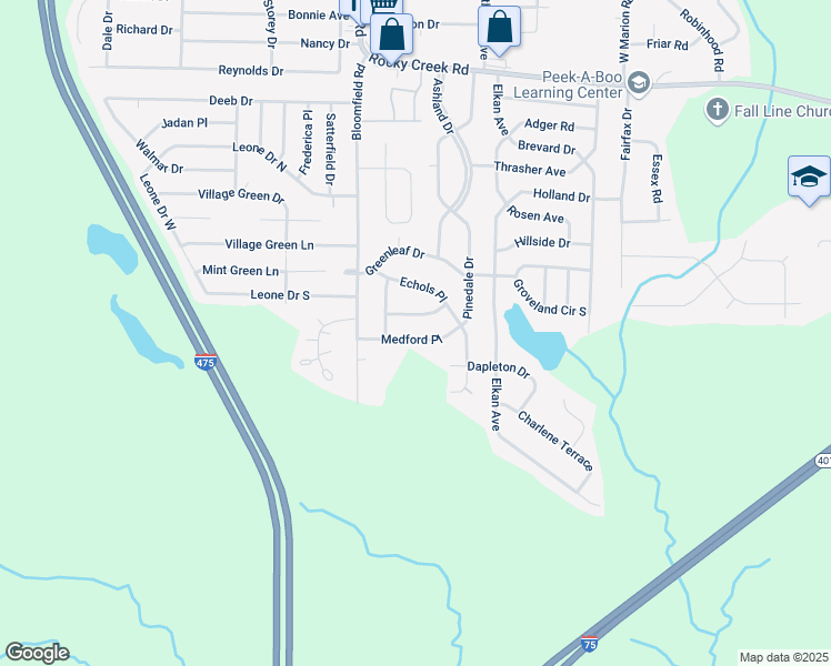 map of restaurants, bars, coffee shops, grocery stores, and more near 2557 Medford Place in Macon