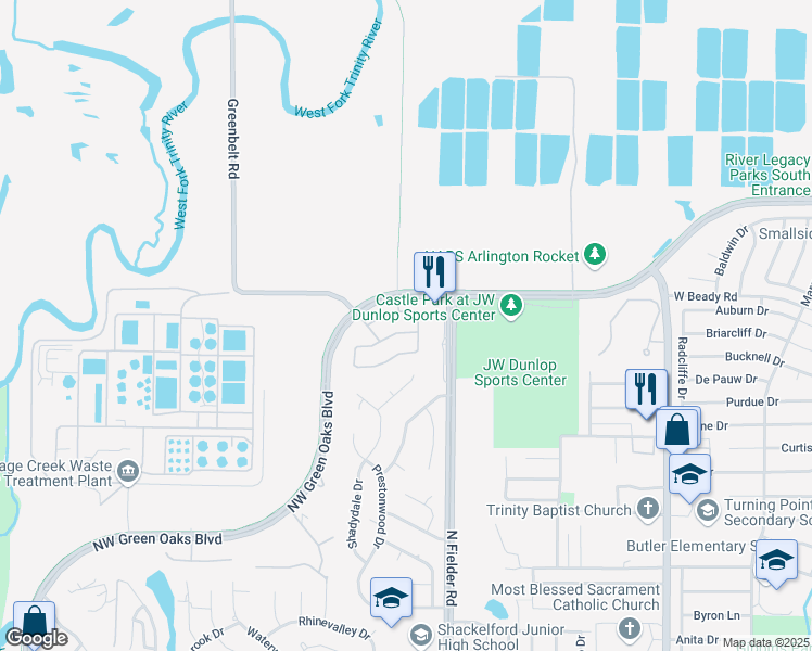 map of restaurants, bars, coffee shops, grocery stores, and more near 1803 Las Luna Lane in Arlington