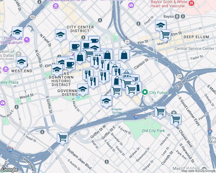 map of restaurants, bars, coffee shops, grocery stores, and more near 508 Park Avenue in Dallas