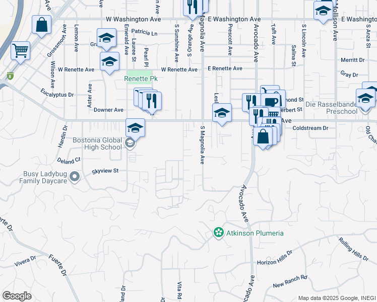 map of restaurants, bars, coffee shops, grocery stores, and more near 1317 South Orange Avenue in El Cajon