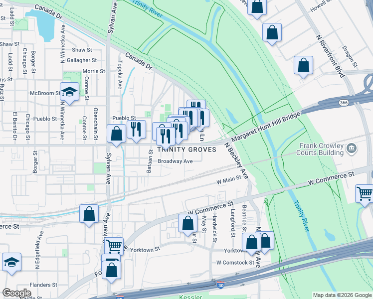 map of restaurants, bars, coffee shops, grocery stores, and more near in Dallas