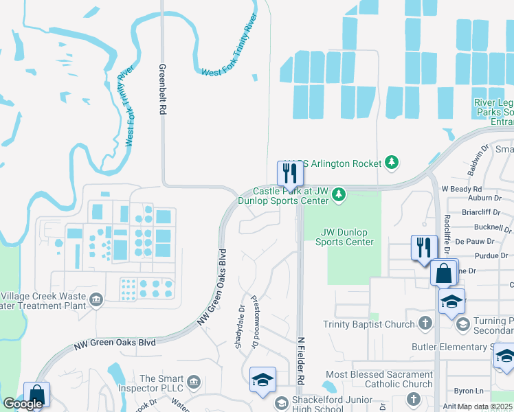 map of restaurants, bars, coffee shops, grocery stores, and more near 1816 Park Highland Way in Arlington