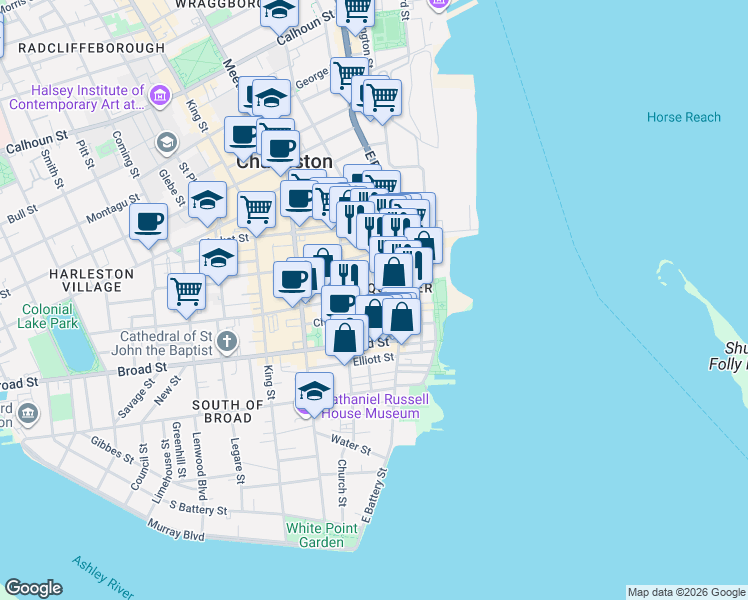 map of restaurants, bars, coffee shops, grocery stores, and more near 149 U.S. 52 Spur in Charleston