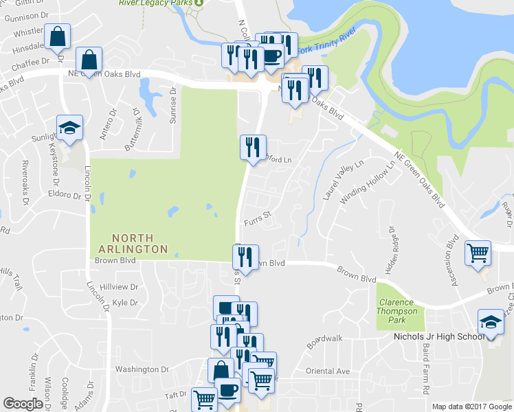 map of restaurants, bars, coffee shops, grocery stores, and more near 2603 Easom Circle in Arlington