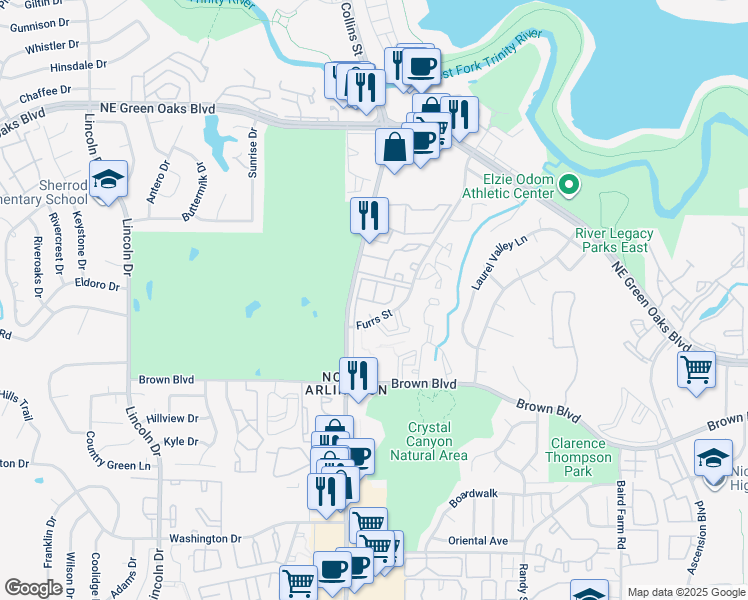 map of restaurants, bars, coffee shops, grocery stores, and more near 2603 Easom Circle in Arlington