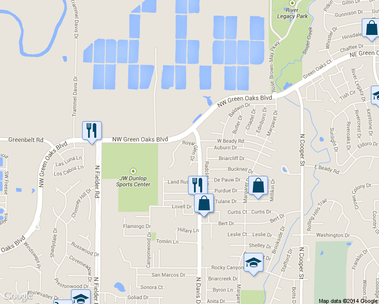 map of restaurants, bars, coffee shops, grocery stores, and more near 2602 Royal Glen Drive in Arlington
