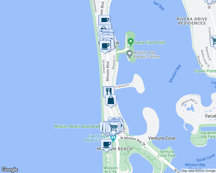 map of restaurants, bars, coffee shops, grocery stores, and more near 804 El Carmel Place in San Diego
