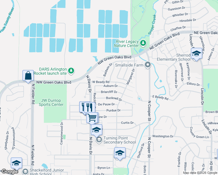 map of restaurants, bars, coffee shops, grocery stores, and more near 1019 Briarcliff Drive in Arlington