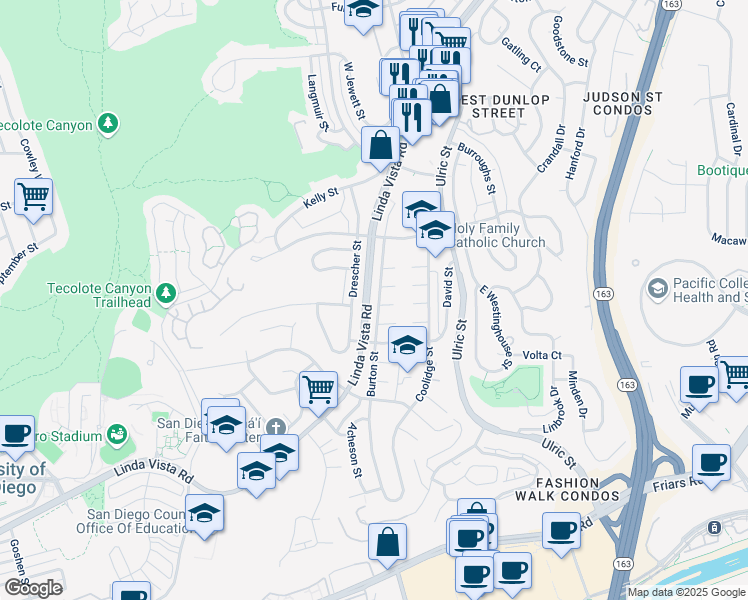 map of restaurants, bars, coffee shops, grocery stores, and more near 1828 Burton Street in San Diego