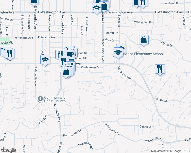map of restaurants, bars, coffee shops, grocery stores, and more near 1085 Random Road in El Cajon