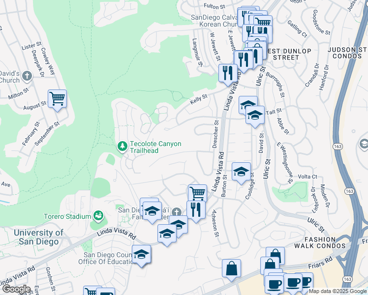 map of restaurants, bars, coffee shops, grocery stores, and more near 6645 Goodwin Street in San Diego