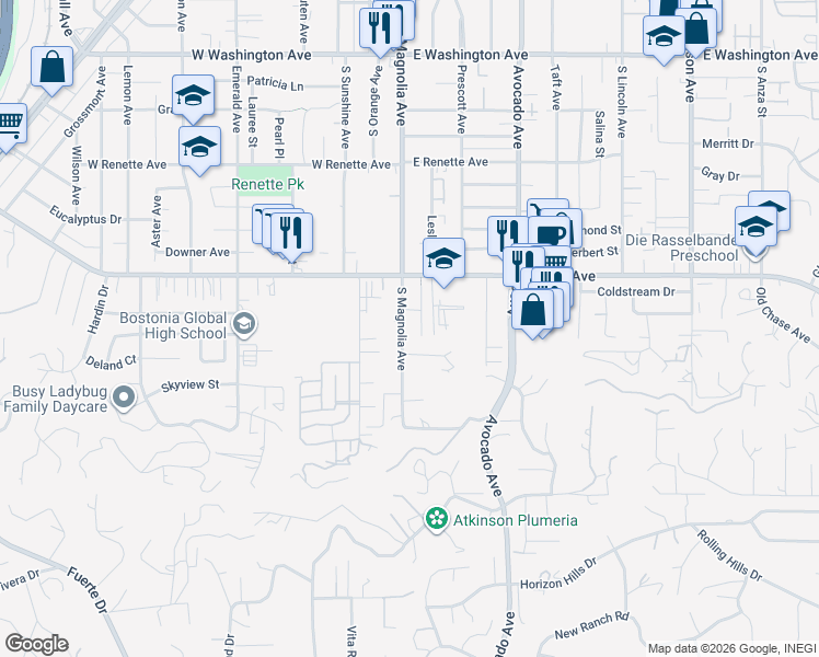 map of restaurants, bars, coffee shops, grocery stores, and more near 1251 South Magnolia Avenue in El Cajon