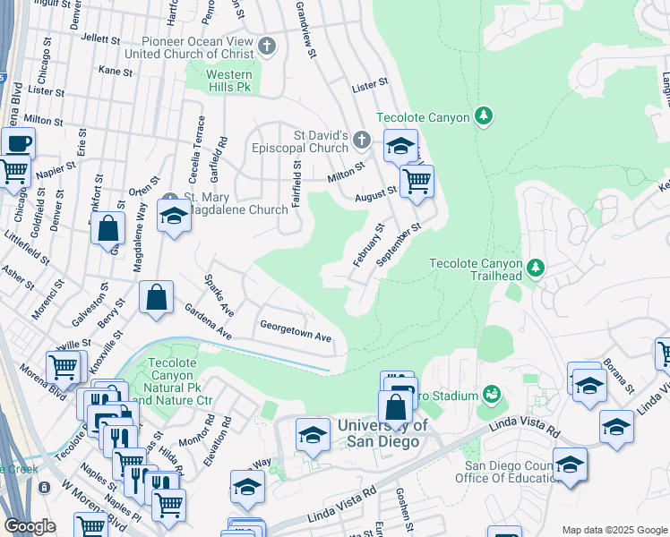 map of restaurants, bars, coffee shops, grocery stores, and more near 2132 March Place in San Diego