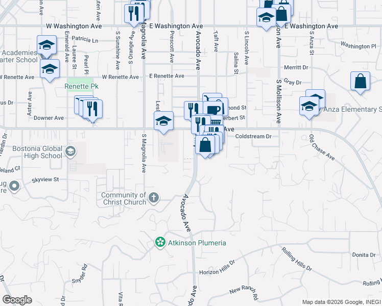 map of restaurants, bars, coffee shops, grocery stores, and more near 369 Dahlia Way in El Cajon