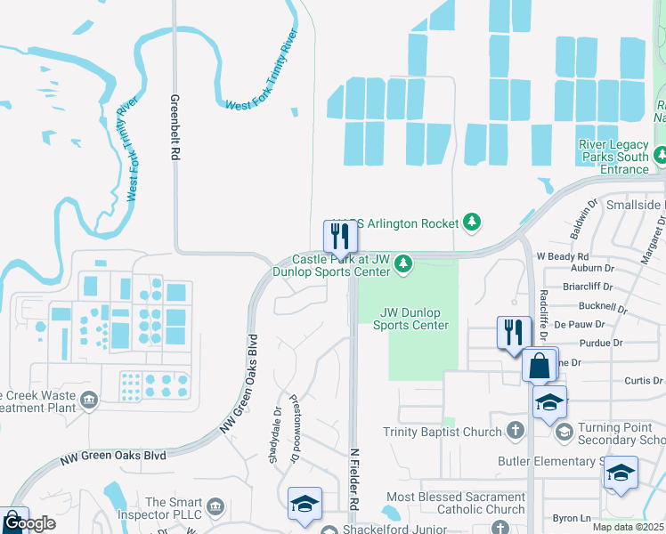 map of restaurants, bars, coffee shops, grocery stores, and more near 2419 Laguna Lane in Arlington