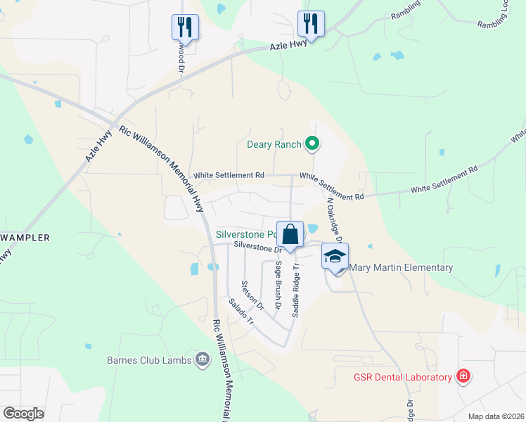 map of restaurants, bars, coffee shops, grocery stores, and more near 1629 Sandle Wood Drive in Weatherford