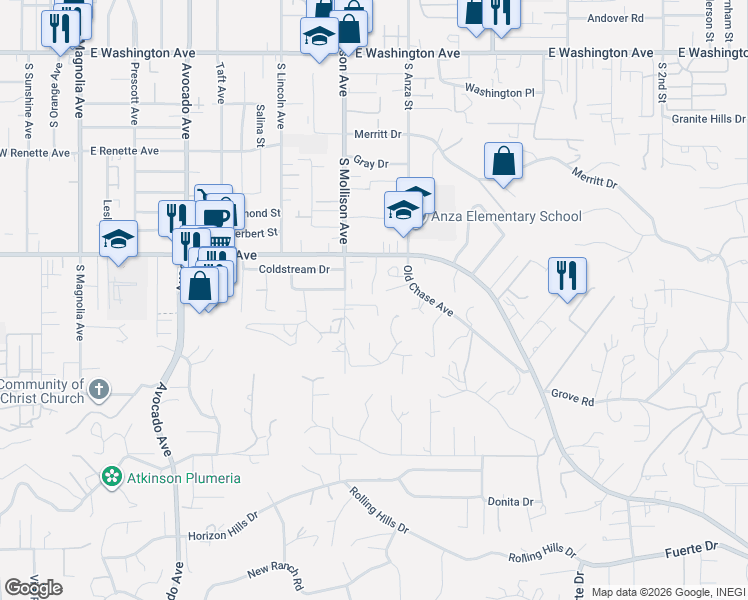 map of restaurants, bars, coffee shops, grocery stores, and more near 975 Eden Lane in El Cajon