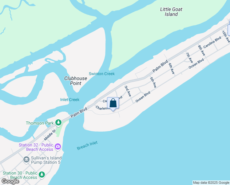 map of restaurants, bars, coffee shops, grocery stores, and more near 120 Palm Boulevard in Isle of Palms