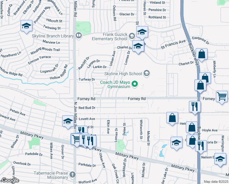 map of restaurants, bars, coffee shops, grocery stores, and more near 4734 Berridge Lane in Dallas