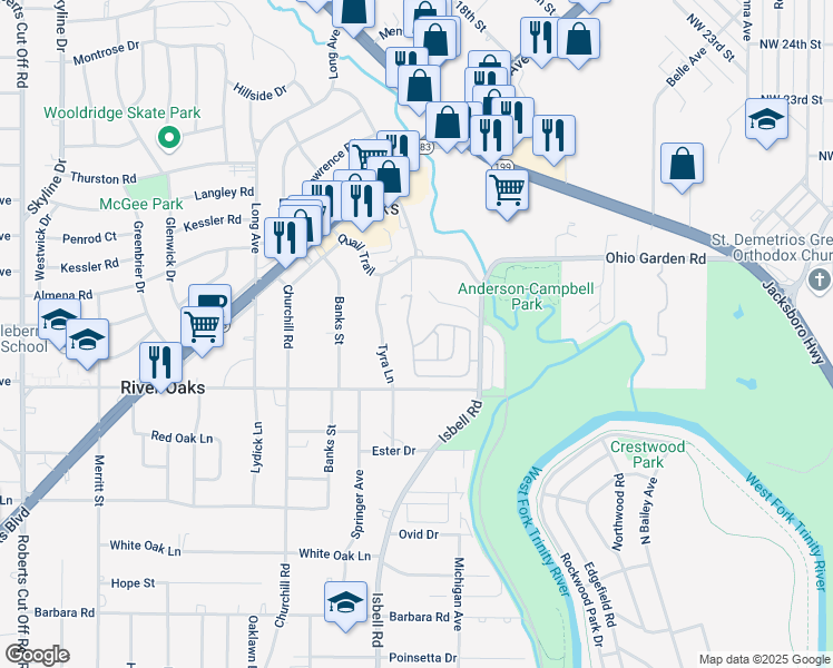 map of restaurants, bars, coffee shops, grocery stores, and more near 1170 Sleepy Hollow Drive in Fort Worth