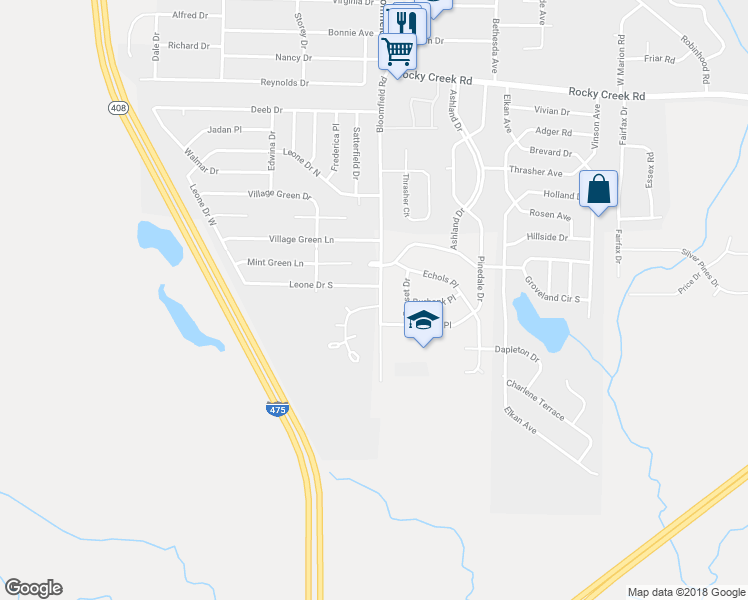 map of restaurants, bars, coffee shops, grocery stores, and more near 5926 Bloomfield Road in Macon