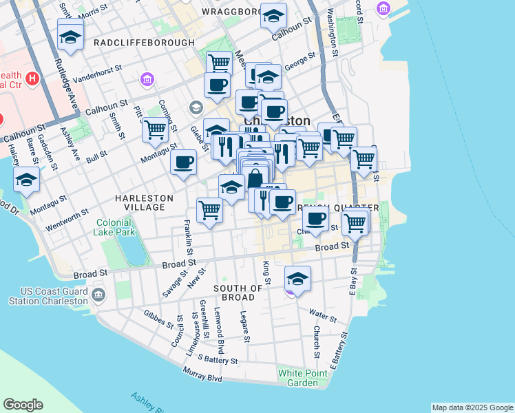map of restaurants, bars, coffee shops, grocery stores, and more near 5 Fulton Street in Charleston
