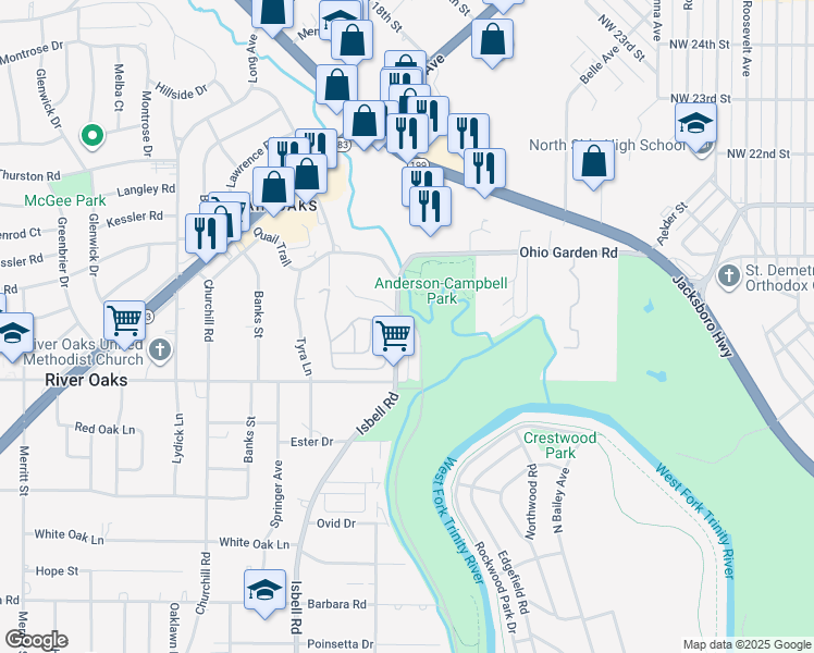 map of restaurants, bars, coffee shops, grocery stores, and more near 1164 Pumpkin Drive in Fort Worth