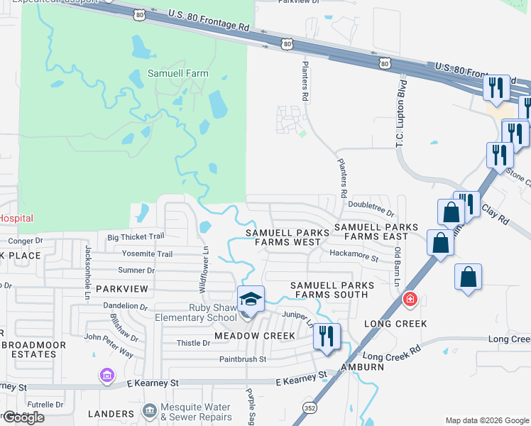 map of restaurants, bars, coffee shops, grocery stores, and more near 1237 Wheatfield Drive in Mesquite