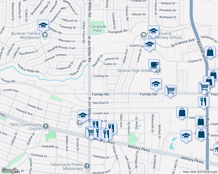 map of restaurants, bars, coffee shops, grocery stores, and more near 4735 Hollow Bend Lane in Dallas