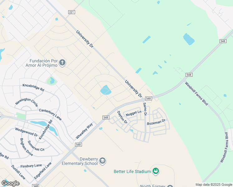 map of restaurants, bars, coffee shops, grocery stores, and more near 15127 University Drive in Forney