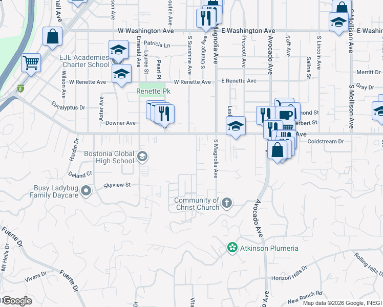 map of restaurants, bars, coffee shops, grocery stores, and more near 1188 South Orange Avenue in El Cajon