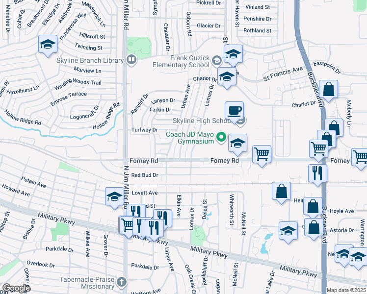 map of restaurants, bars, coffee shops, grocery stores, and more near 4734 Berridge Lane in Dallas