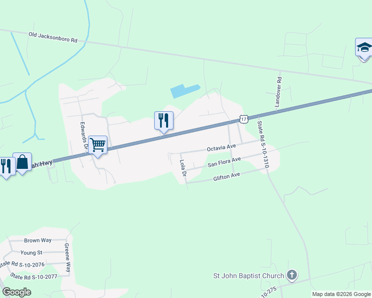 map of restaurants, bars, coffee shops, grocery stores, and more near 5860 Octavia Avenue in Ravenel