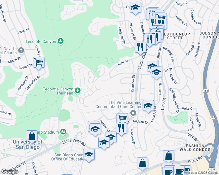 map of restaurants, bars, coffee shops, grocery stores, and more near 6426 Caminito Listo in San Diego
