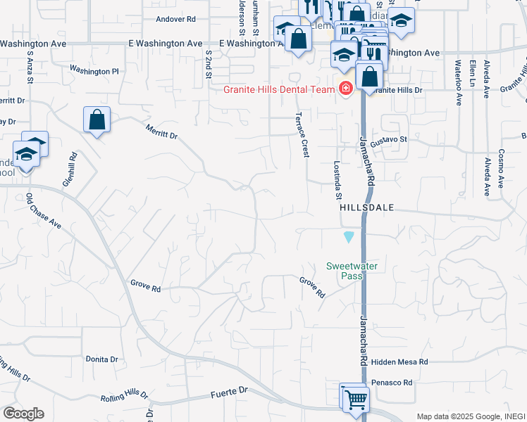 map of restaurants, bars, coffee shops, grocery stores, and more near 1412 Merritt Drive in El Cajon