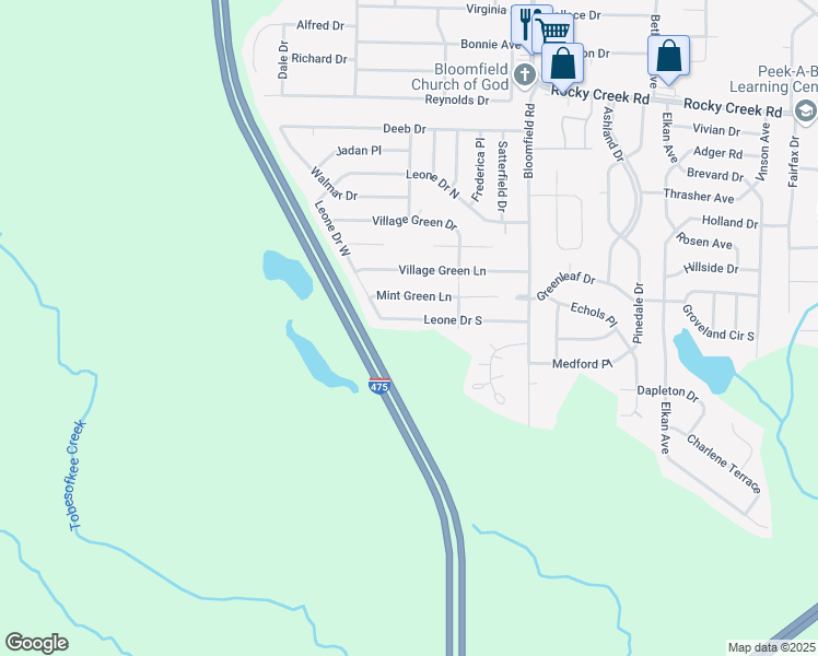 map of restaurants, bars, coffee shops, grocery stores, and more near 2701-2799 Leone Drive South in Macon