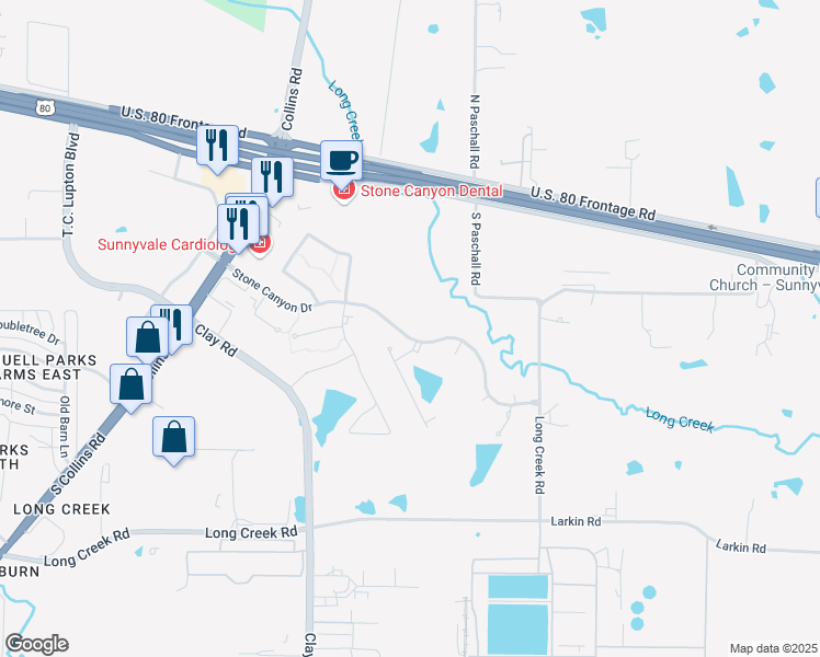 map of restaurants, bars, coffee shops, grocery stores, and more near 140 Stone Canyon Drive in Sunnyvale