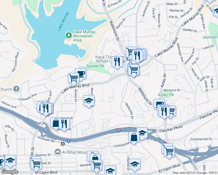 map of restaurants, bars, coffee shops, grocery stores, and more near in La Mesa