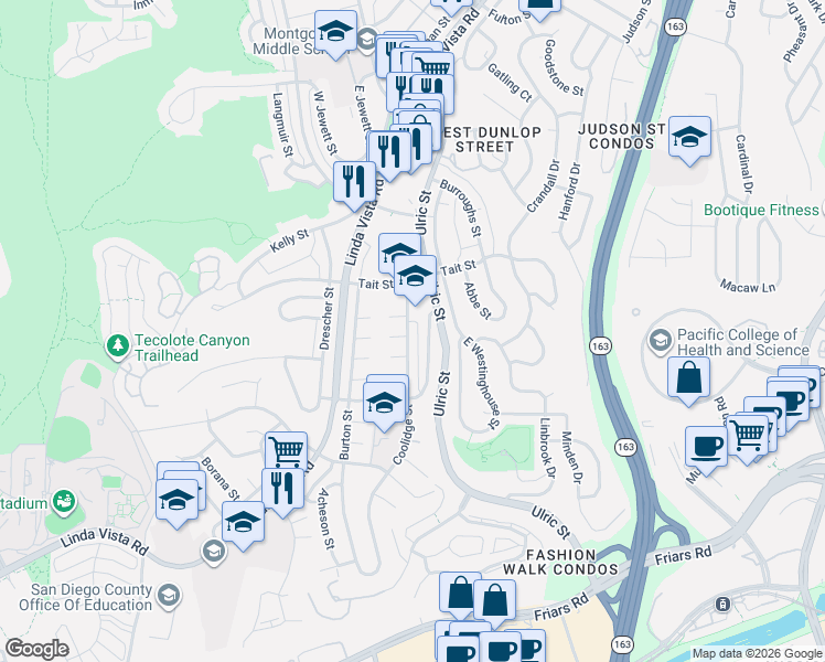 map of restaurants, bars, coffee shops, grocery stores, and more near in San Diego